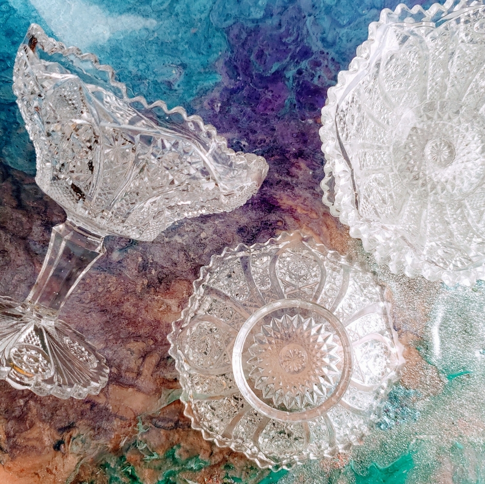 1910 Imperial Glass Footed+Berry Serving Bowl Set